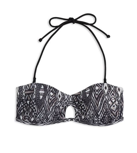 Ae Printed Bandeau Bikini Top Black American Eagle Outfitters