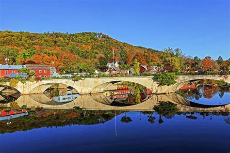 Shelburne Falls Flower Bridge Fall Foliage Photograph by Toby McGuire