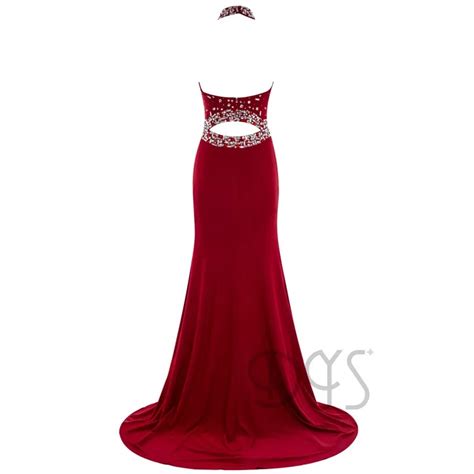 2018 Sexy Heavy Beaded Halter Open Leg Split Long Red Prom Dress For