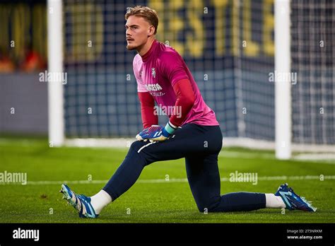 Filip Jorgensen Of Villarreal CF Warms Up Prior The LaLiga EA Sports