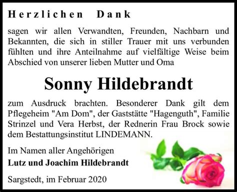 Traueranzeigen Von Sonny Hildebrandt Abschied Nehmen De