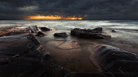 Naturaleza Paisaje Agua Roca Nubes Tormenta Sol Rayos Puesta De Sol