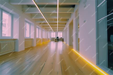 Premium Photo | Modern office hallway with bright led lighting