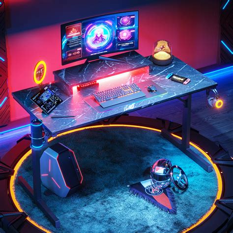 Bestier Small Gaming Desk with Monitor Stand, 42 inch LED Computer Desk