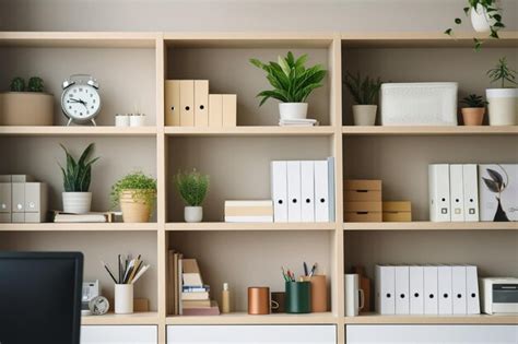 Premium Photo | White office shelves with different stationery