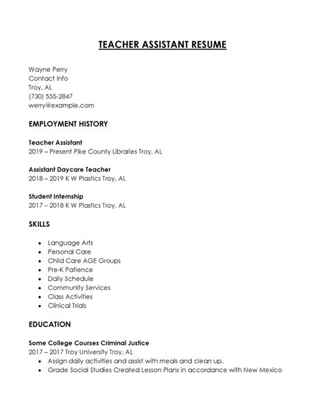 Teacher Assistant Resume Examples And Writing Guide