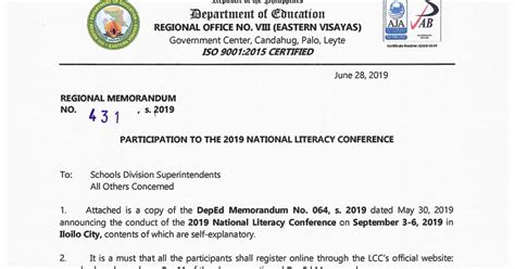 RO8 RM S2019 431 Participation To The 2019 National Literacy