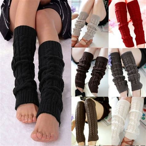 Womens Long Knee Warm Winter Fashion Leg Warmers Cable Knit Knitted