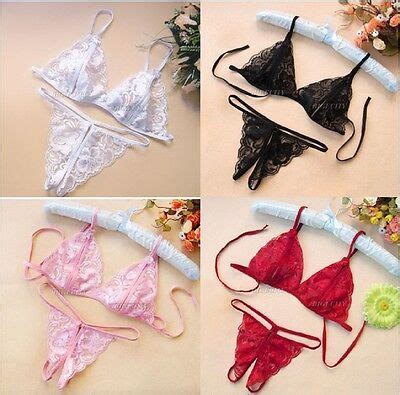 Sexy Da Donna Con Buco Mutandine Aperto Reggiseno Set Tanga Slip Intimo Lingerie Ebay