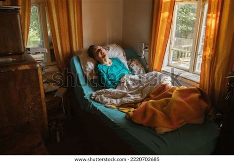 Senior Woman Paralysis Lying Under Blanket Stock Photo 2220702685 ...