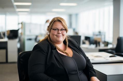 Una Mujer Con Gafas Sentada En Un Escritorio En Una Oficina Foto Premium