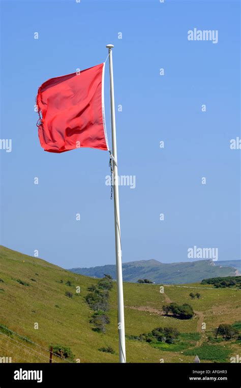 Red Flag Warning On Lulworth Military Firing Range Dorset Britain Uk