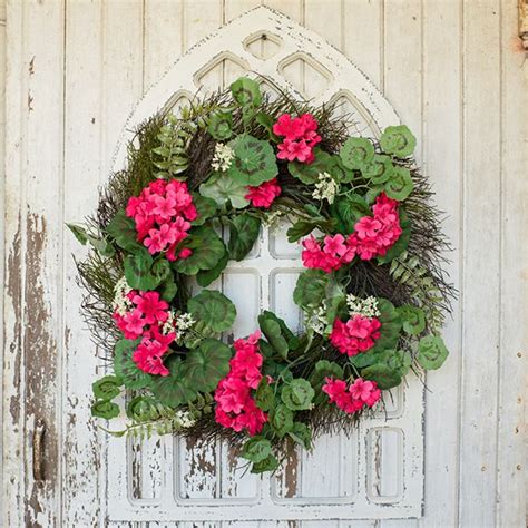 Vibrant Pink Geranium Wreath Antique Farmhouse