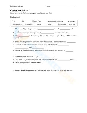 Free Printable Biogeochemical Cycles Worksheets