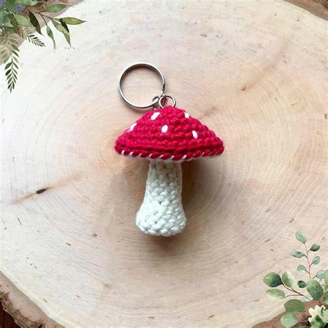 Crochet Mushroom Keychain Mushroom Keychain Miniature Etsy