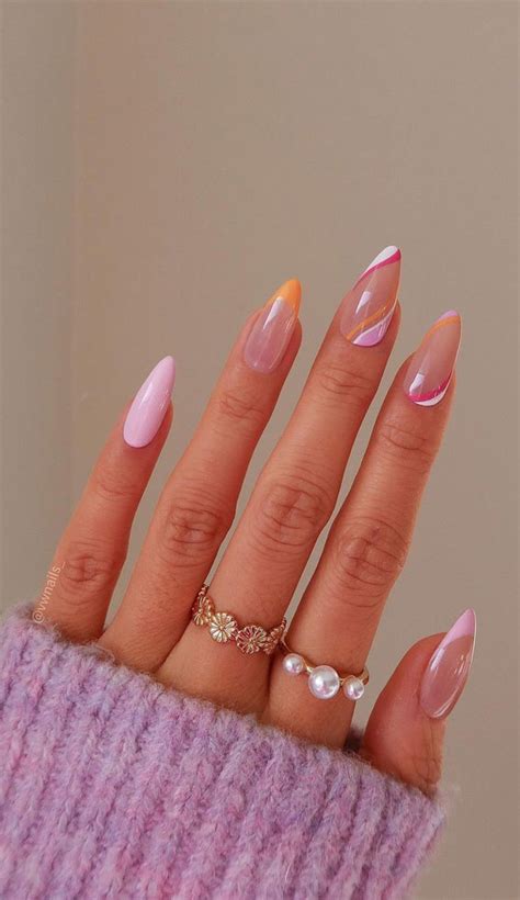 50 Pretty Summer Nails In 2022 For Every Taste Pink And Peach Swirl Nails