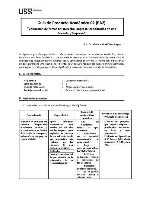 Guía Producto Académico 02 Empresarial Guía de Producto Académico 0 2