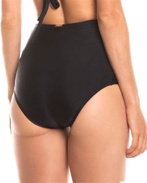 Calcinha de biquíni hot pants cintura alta detalhe de elástico na lateral preta Guaili
