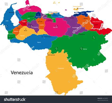 Map Of The Bolivarian Republic Of Venezuela With The States Colored In