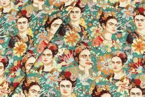 Tissu Jacquard Portraits Frida Kahlo Turquoise