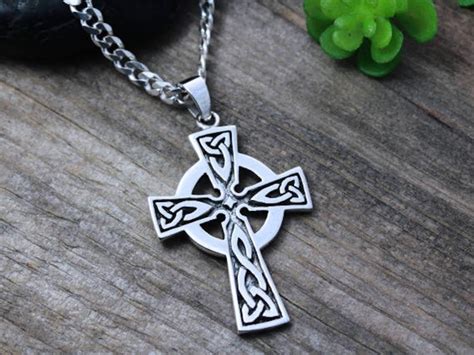 Mens Celtic Cross Necklace Sterling Silver Mens Irish Etsy