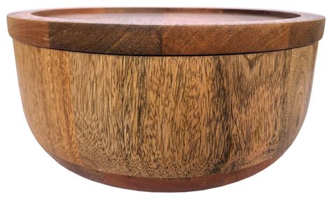 Round Mango Wood Serving Bowl With Lid Natural Transitional