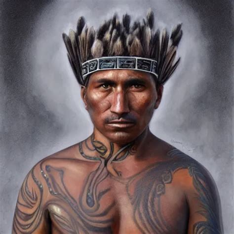 A Male Indigenous Warrior Portrait By Marco Mazzoni Stable Diffusion