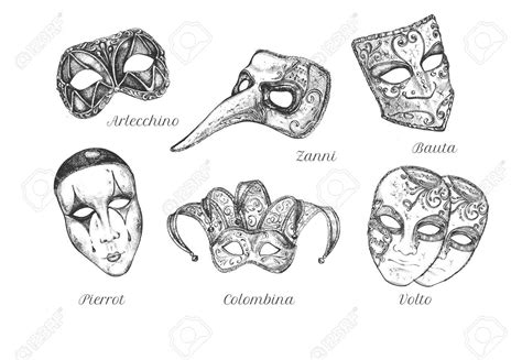 Vector Illustration Of Venetian Carnival Masks Set Different Types Of