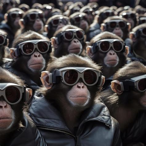 Premium Ai Image A Crowd Of Monkeys Wearing Virtual Reality Glasses