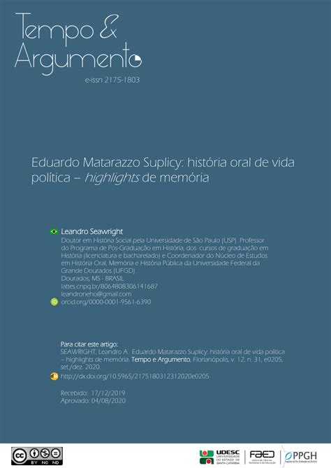 PDF Eduardo Matarazzo Suplicy história oral de vida política