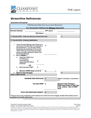 Fha Streamline Refinance Calculator Worksheet Fill Online Printable