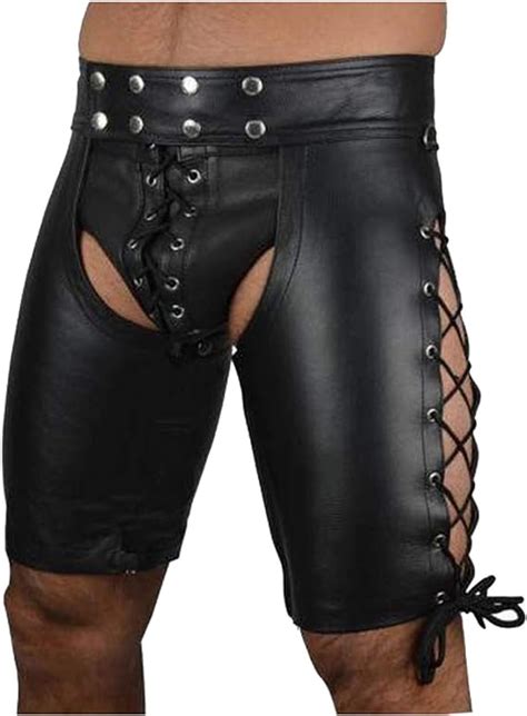 HTABY Offene Schritt Patentleder Männer Strumpfhose Shorts Sexy Dessous