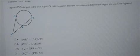 Segment PQ Is Tangent To The Circle At Point Q Which Equation