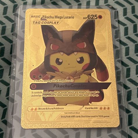 Mavin Pikachu Mega Lucario Tag Cosplay Gold Foil Pokemon Fan Art Card