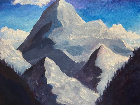 Monochromatic Blue Mountain Scenery Print Original Canvas Etsy