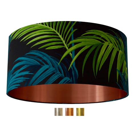 Tropical Palm Leaf Greenteal On Black Lampshade Brushed Goldbrass Copper Or Silver Lining