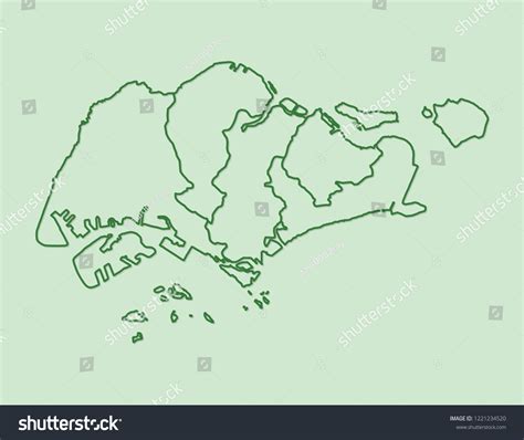 Green Singapore Map Regions Border Lines Stock Vector Royalty Free