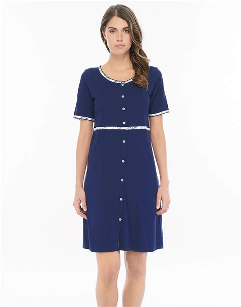 Camicia Da Notte Aperta Manica Corta Blu Navy In Jersey Di Cotone Con