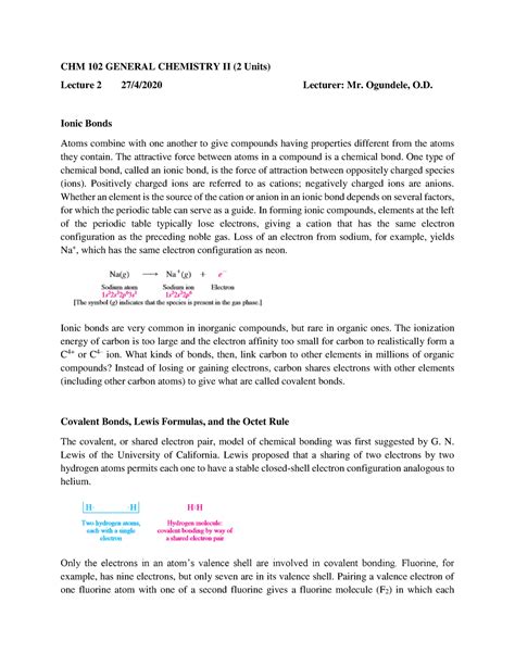 CHM 102 Lecture Note2 Random Notes CHM 102 GENERAL CHEMISTRY II 2