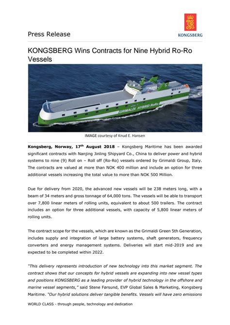 Kongsberg Maritime KONGSBERG Wins Contracts For Nine Hybrid Ro Ro