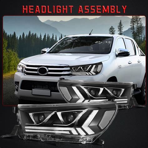 For Toyota Hilux Headlights Assembly Pair Black Housing