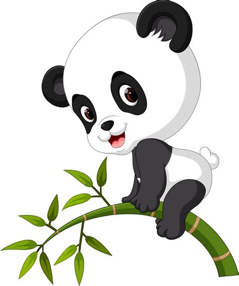 Cute Funny Baby Panda Hanging On The Bamboo Vector Art At Vecteezy