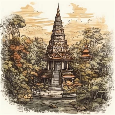 Premium AI Image Watercolor Painting Of A Beautiful Temple