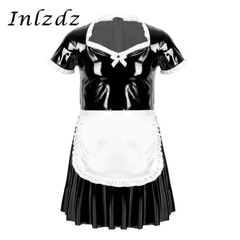 New Mens Male Sissy Maid Dress Cosplay Costume Clubwear Puff Sleeve