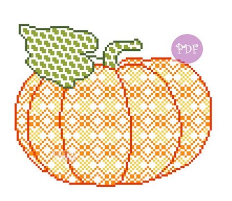 Patterned Pumpkin Cross Stitch Chart Digital Pdf Pattern Etsy