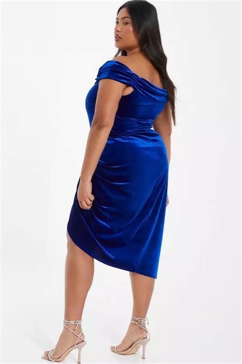 Curve Royal Blue Velvet Ruched Midi Dress Quiz Clothing