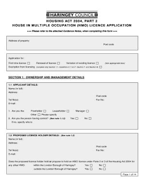 Fillable Online Haringey Gov HMO Licence Application Form And Guidance