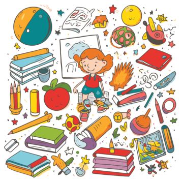 Classwork Clipart Girl Is Sitting On Various Objects For School Activities Cartoon Vector ...