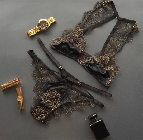Gold Lace Lingerie Black Satin Lingerie Sexy Lingerie Set Etsy