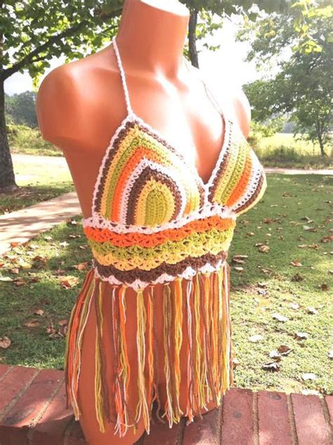 Fringe Halter Festival Crochet Top Colorful Vintage 70s Etsy